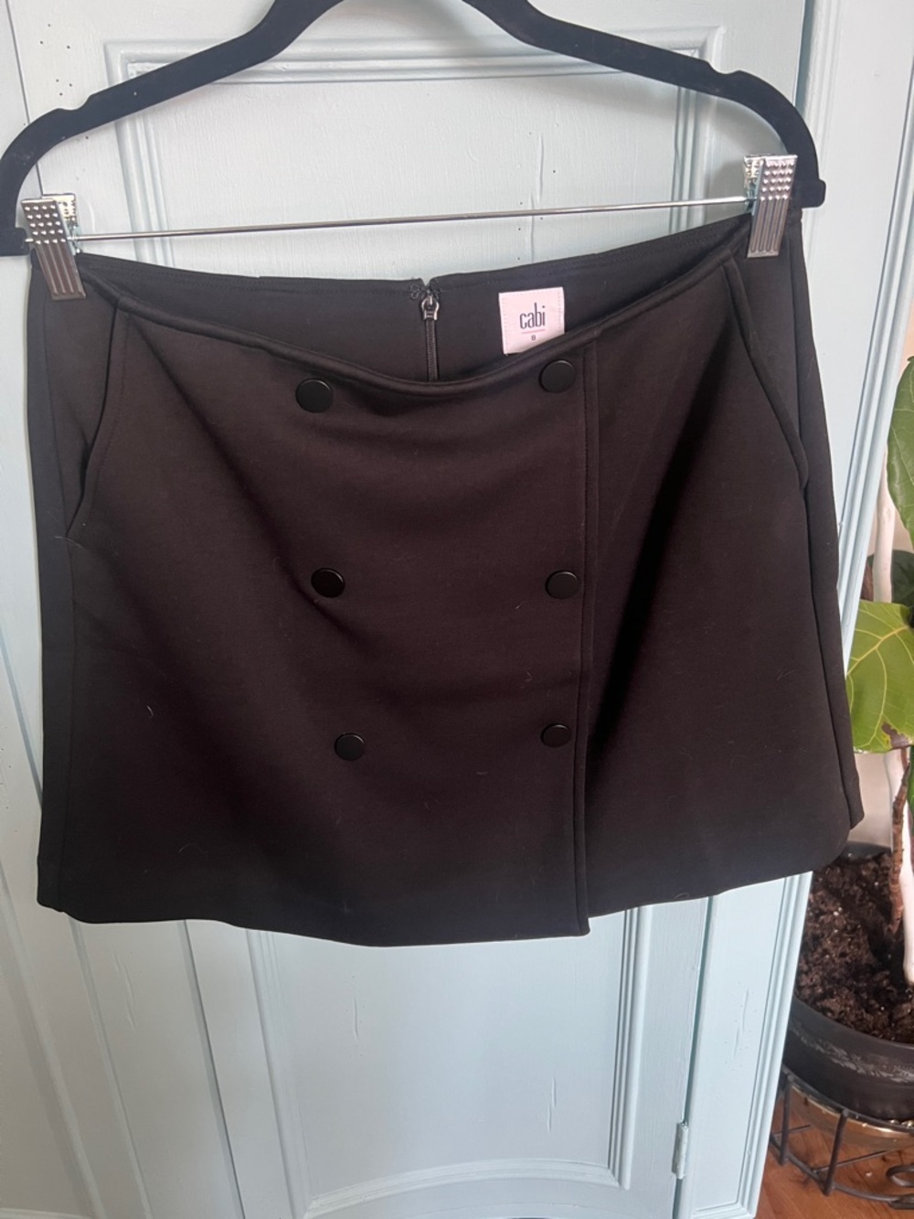 CAbi Black Double-Breasted A-Line Mini Skirt